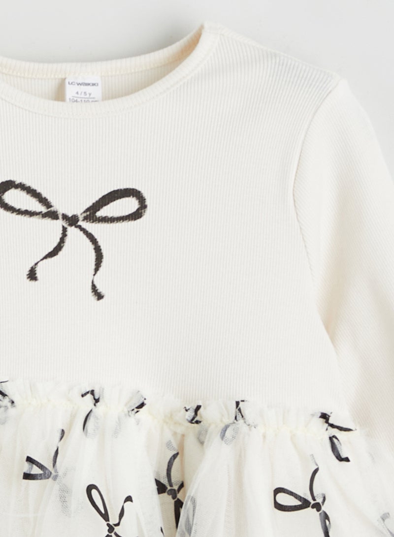 ال سي وايكيكي فستان بناتي توتو مطبوع فيونكة - Image 2